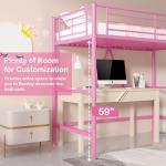 VECELO Metal Loft Bed Twin Size, Heavy Duty Bedframe with Removable Ladder and Safety Guardrail, Space-Saving, Noise Free, No Box Spring Needed, Light Pink