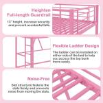 VECELO Metal Loft Bed Twin Size, Heavy Duty Bedframe with Removable Ladder and Safety Guardrail, Space-Saving, Noise Free, No Box Spring Needed, Light Pink