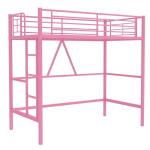 VECELO Metal Loft Bed Twin Size, Heavy Duty Bedframe with Removable Ladder and Safety Guardrail, Space-Saving, Noise Free, No Box Spring Needed, Light Pink