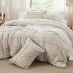 Bedsure Full Comforter Set - 4 Pieces Pinch Pleat Bed Set, Beige Boho Bedding for All Season, 1 Soft Comforter, 2 Pillowcases, 1 Decorative Pillow