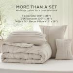 Bedsure Full Comforter Set - 4 Pieces Pinch Pleat Bed Set, Beige Boho Bedding for All Season, 1 Soft Comforter, 2 Pillowcases, 1 Decorative Pillow