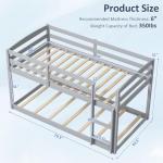 Giantex Twin Low Bunk Bed, Solid Wood Twin Over Twin Bunk Bed Frame with Full Guardrails & Integrated Ladder, Floor Twin Bunk Beds for Kids Boys and Girls, No Box Spring Needed, Grey