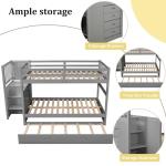 Harper & Bright Designs Full Over Full Stairway Bunk Bed with Twin Size Trundle and Drawers, No Spring Box Needed (Grey)