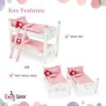 Emily Rose Doll Clothes 18 inch Doll Wooden Bunk Bed Furniture Gift Set for Girls | Stackable Bed Bunkbed, with (2) 4- PC Bedding Sets & Ladder | Toy Playsets Compatible with 14"-19" Dolls