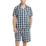 Vulcanodon Mens Cotton Pajama Set Short Sleeve, Button Down Pajama Set for Men Lightweight Men's Sleepwear(Navy Plaid,M)