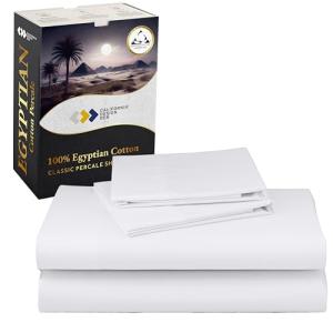 California Design Den Certified 100% Egyptian Cotton Sheets Queen Size Bed Set - Lightweight & Crisp Percale Queen Sheet Set Deep Pocket, Cool & Durable Luxury Bedding - White