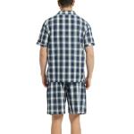Vulcanodon Mens Cotton Pajama Set Short Sleeve, Button Down Pajama Set for Men Lightweight Men's Sleepwear(Navy Plaid,M)