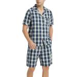 Vulcanodon Mens Cotton Pajama Set Short Sleeve, Button Down Pajama Set for Men Lightweight Men's Sleepwear(Navy Plaid,M)