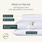 California Design Den Certified 100% Egyptian Cotton Sheets Queen Size, Luxury Queen Sheet Set with Deep Pocket, Soft Sateen Weave, Wrinkle-Resistant, Cool & Durable Bed Sheets, White Sheets