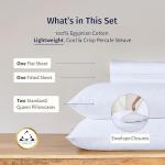 California Design Den Certified 100% Egyptian Cotton Sheets Queen Size Bed Set - Lightweight & Crisp Percale Queen Sheet Set Deep Pocket, Cool & Durable Luxury Bedding - White