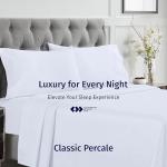 California Design Den Certified 100% Egyptian Cotton Sheets Queen Size Bed Set - Lightweight & Crisp Percale Queen Sheet Set Deep Pocket, Cool & Durable Luxury Bedding - White