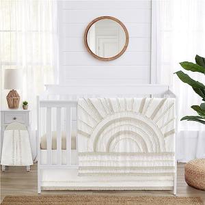 Sweet Jojo Designs 4-Piece Baby Crib Bedding Set (Boho Chic Sun Cotton) for Boys or Girls, Infants/Nursery incl. Blanket, Fitted Sheet, Skirt, Diaper Stacker (Neutral, Modern Farmhouse, Ivory, Shabby)