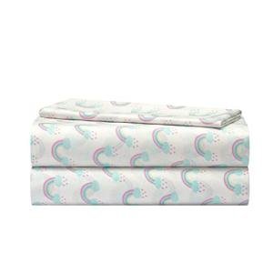 Heritage Kids 3 Piece Twin Sheet Set – Rainbow Print – Includes Flat Sheet, Fitted Sheet & Pillowcase – Soft Microfiber Bedding for Girls – Fits Standard Twin Bed