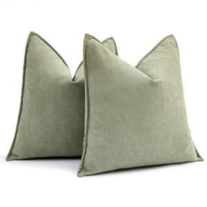 MIULEE Pack of 2 Sage Green Decorative Pillow Covers 20x20 Inch Soft Chenille Luxurious Couch Throw Pillows Farmhouse Cushion Covers with Elegant Design for Sofa Bedroom Living Room Home Decor