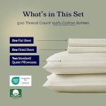 California Design Den 4 Piece Queen Size Sheet Set - 100% Cotton 500 Thread Count Sateen, Cooling Deep Pocket Bed Sheets with Fitted Elastic Sheet, Extra Soft Luxury Hotel Quality - Striped Ivory