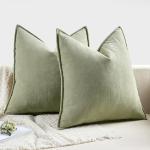MIULEE Pack of 2 Sage Green Decorative Pillow Covers 20x20 Inch Soft Chenille Luxurious Couch Throw Pillows Farmhouse Cushion Covers with Elegant Design for Sofa Bedroom Living Room Home Decor