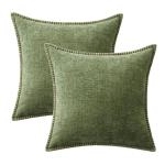 MIULEE Pack of 2 Fall Couch Throw Pillow Covers 18x18 Inch Sage Green Farmhouse Decorative Pillow Covers with Stitched Edge Soft Chenille Solid Dyed Spring Pillow Covers for Sofa Bed Living Room