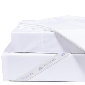 DreamFit DreamCool 100% Egyptian Cotton Cooling Bed Sheet Set with Elastic Corner Straps 400 Thread Count Extra Deep Pocket Crafted in USA King Sheet Set White