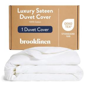 Brooklinen Luxury Sateen Duvet Cover - 100% Cotton, King/California King Size in White with Extra-Long Corner Ties and Button Closure - Best King/Cali King Duvet Covers