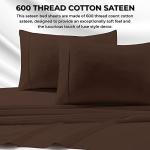 Tribeca Living Bed Sheet Set, Soft Egyptian Cotton Sateen Solid Sheets and Pillowcase Set, Deep Pocket, 600 Thread Count, 6-Piece Luxury Bedding, King, Chocolate