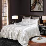 Erosebridal Hotel White Duvet Cover Queen Silk Like Satin Bedding Set Summer Reversible Quilt Comforter Cover Honeymoon Sexy Luxury Soft Lightweight Brushed Bedspreads for Farmhouse Room Decor
