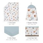 Sweet Jojo Designs 4-Piece Baby Crib Bedding Set (Ocean Seashells) for Boys or Girls, Infants/Nursery incl. Blanket, Fitted Sheet, Skirt, Diaper Stacker (Nautical, Beach Theme, Watercolor, Coastal)