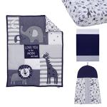 NoJo Love You to The Moon - Navy, Grey and Blue 4 Piece Nursery Crib Bedding Set with Comforter, Fitted Crib Sheet, Dust Ruffle, Diaper Stacker