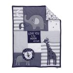 NoJo Love You to The Moon - Navy, Grey and Blue 4 Piece Nursery Crib Bedding Set with Comforter, Fitted Crib Sheet, Dust Ruffle, Diaper Stacker