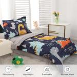 Wowelife Toddler Bedding Sets for Boys Premium 4 Piece Dinosaur Toddler Comforter Set Blue Grey Toddler Bed Set, Super Soft and Comfortable for Toddler(Dark Blue)