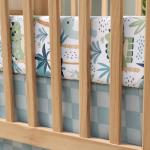 The Peanutshell Baby Crib Bedding Set for Boys - 3 Pieces - Newborn, Infant & Toddler Bed - Dino Fitted Crib Sheet and Plush Baby Blanket Set with Checkered Dust Ruffle - Dinosaur Nursery Decor