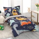 Wowelife Toddler Bedding Sets for Boys Premium 4 Piece Dinosaur Toddler Comforter Set Blue Grey Toddler Bed Set, Super Soft and Comfortable for Toddler(Dark Blue)