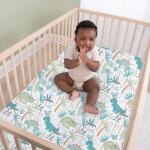 The Peanutshell Baby Crib Bedding Set for Boys - 3 Pieces - Newborn, Infant & Toddler Bed - Dino Fitted Crib Sheet and Plush Baby Blanket Set with Checkered Dust Ruffle - Dinosaur Nursery Decor