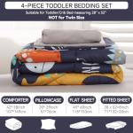 Wowelife Toddler Bedding Sets for Boys Premium 4 Piece Dinosaur Toddler Comforter Set Blue Grey Toddler Bed Set, Super Soft and Comfortable for Toddler(Dark Blue)