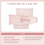 Wink Deer Twin Comforter Set with Sheets for Girls-5 Pieces Twin Bedding Sets with Pink Comforter, Sheets, Pillowcase & Sham for Kids (Pink Gold Heart, 66" X 86")