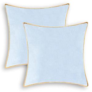 CaliTime Throw Pillow Covers Pack of 2 Super Soft Faux Suede Gold Piping Edge Accent Cushion Cases for Couch Bed Sofa Farmhouse Decorative 20 X 20 Inches Light Blue