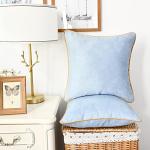 CaliTime Throw Pillow Covers Pack of 2 Super Soft Faux Suede Gold Piping Edge Accent Cushion Cases for Couch Bed Sofa Farmhouse Decorative 20 X 20 Inches Light Blue