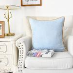 CaliTime Throw Pillow Covers Pack of 2 Super Soft Faux Suede Gold Piping Edge Accent Cushion Cases for Couch Bed Sofa Farmhouse Decorative 20 X 20 Inches Light Blue