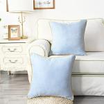 CaliTime Throw Pillow Covers Pack of 2 Super Soft Faux Suede Gold Piping Edge Accent Cushion Cases for Couch Bed Sofa Farmhouse Decorative 20 X 20 Inches Light Blue