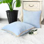 CaliTime Throw Pillow Covers Pack of 2 Super Soft Faux Suede Gold Piping Edge Accent Cushion Cases for Couch Bed Sofa Farmhouse Decorative 20 X 20 Inches Light Blue