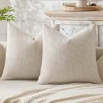MIULEE Pack of 2 Couch Throw Pillow Covers 18x18 Inch Neutral Beige Modern Boho Accent Decorative Pillow Covers Soft Chenille Farmhouse Cushion Covers for Home Decor Bed Sofa Living Room