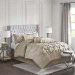 Madison Park Laurel Cozy Comforter Set - Traditional Tufted Faux Silk Design, All Season Down Alternative Bedding with Matching Shams, Decorative Pillow, Taupe King(104"x92") 7 Piece