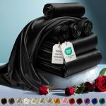 DECOLURE Satin Bed Sheets - 6 Piece Luxury Silky King Size Bedding Set - Softer Than Silk, Wrinkle-Free with 15” Deep Pocket Fitted Sheet, Perfect for Hair & Skin, Gifts for Women (Black)