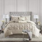 Madison Park Laurel Cozy Comforter Set - Traditional Tufted Faux Silk Design, All Season Down Alternative Bedding with Matching Shams, Decorative Pillow, Taupe King(104"x92") 7 Piece