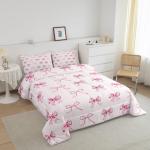 Erosebridal Girls Coquette Bowknot Bedding Set Twin Princess Comforter Set,Lovely Girls Silk Bow Down Comforter with Cute Ribbon Decor Cute Room Decor Aesthetic Kawaii,Pink and White,Soft Cozy