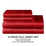 Juicy Couture Full Size Silk Satin Bed Sheet Set, Deep Pocket Silky Full Sheet Set with 1 Fitted Sheet, 1 Flat Sheet and 2 Pillow Case, Wrinkle Resistant and Anti Pilling Bed Sheets - Red