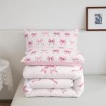 Erosebridal Girls Coquette Bowknot Bedding Set Twin Princess Comforter Set,Lovely Girls Silk Bow Down Comforter with Cute Ribbon Decor Cute Room Decor Aesthetic Kawaii,Pink and White,Soft Cozy