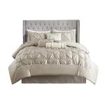 Madison Park Laurel Cozy Comforter Set - Traditional Tufted Faux Silk Design, All Season Down Alternative Bedding with Matching Shams, Decorative Pillow, Taupe King(104"x92") 7 Piece