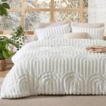 Bedsure Boho Tufted Queen Comforter Set - White Boho Bedding Comforter Sets, 3 Pieces Farmhouse Shabby Chic Embroidery Bed Set, Soft Fluffy Cozy Arch Pattern Comforter for All Seasons