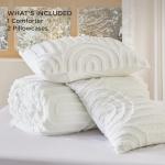 Bedsure Boho Tufted Queen Comforter Set - White Boho Bedding Comforter Sets, 3 Pieces Farmhouse Shabby Chic Embroidery Bed Set, Soft Fluffy Cozy Arch Pattern Comforter for All Seasons