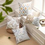 Phantoscope Set of 4 New Living Series Fall Leaf Geometric Coffee Throw Decorative Pillow Cover Cushion Cover 18 x 18 inches 45 x 45 cm